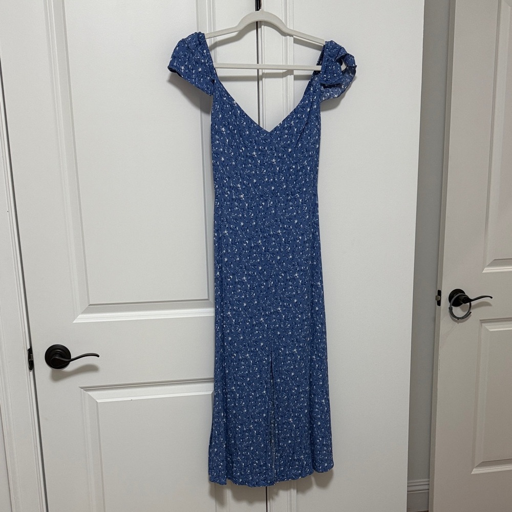 Reformation Blue Puff Sleeve Sheath Midi Dress